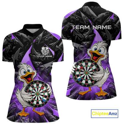 Custom Purple Duck Funny Dart Shirt Dart Team Jersey for Women Dartboard Polo & 1/4Zip NNT167