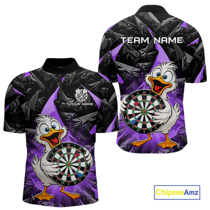 Custom Purple Duck Funny Dart Shirt Dart Team Jersey for Men Dartboard Polo & 1/4Zip NNT167