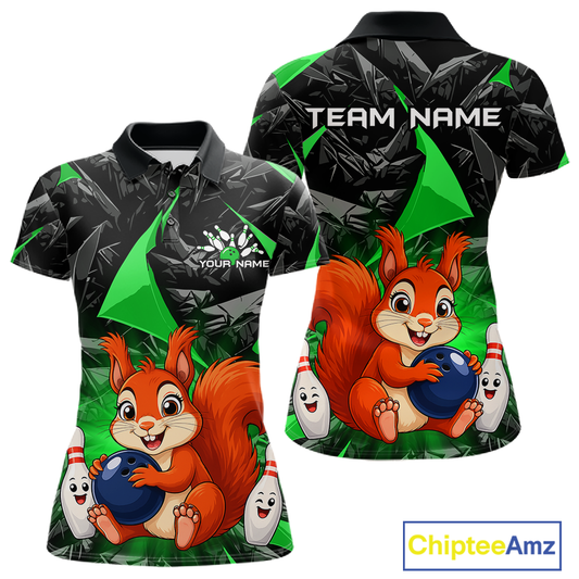 Funny Green Squirrel Custom Bowling Jersey for Women Bowling Team Shirts Bowling League HNT302