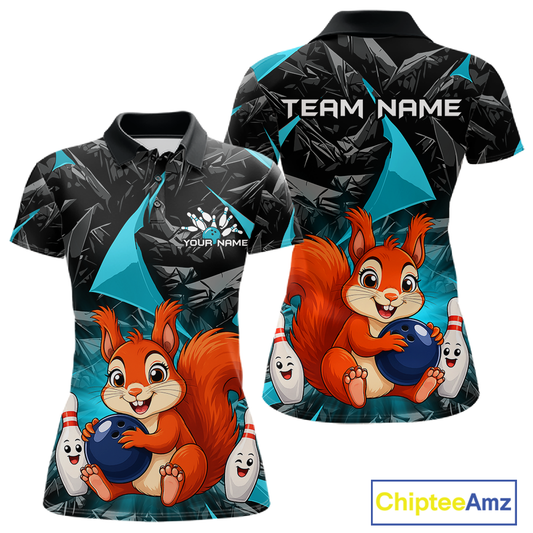Funny Turquoise Squirrel Custom Bowling Jersey for Women Bowling Team Shirts Bowling League HNT302
