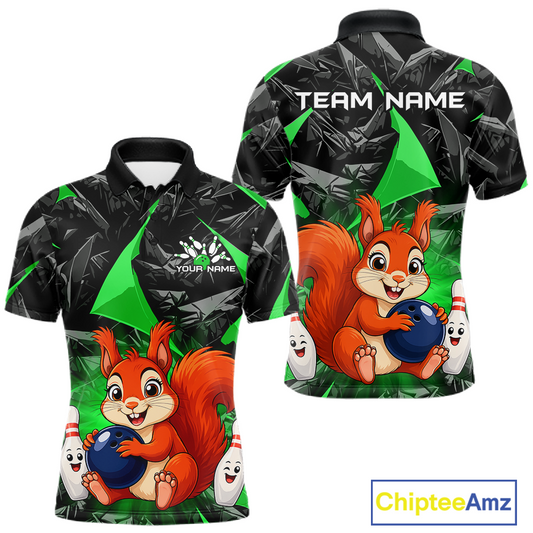 Funny Green Squirrel Custom Bowling Jersey for Men Bowling Team Shirts Bowling League HNT302