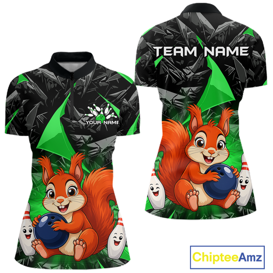 Funny Green Squirrel Custom Bowling Jersey for Women Bowling Team Shirts Bowling League HNT302