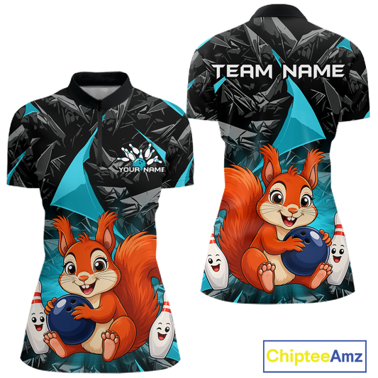 Funny Turquoise Squirrel Custom Bowling Jersey for Women Bowling Team Shirts Bowling League HNT302