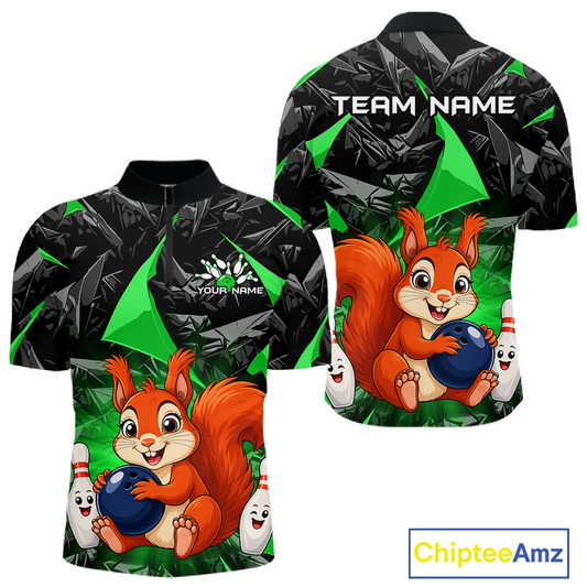 Funny Green Squirrel Custom Bowling Jersey for Men Bowling Team Shirts Bowling League HNT302