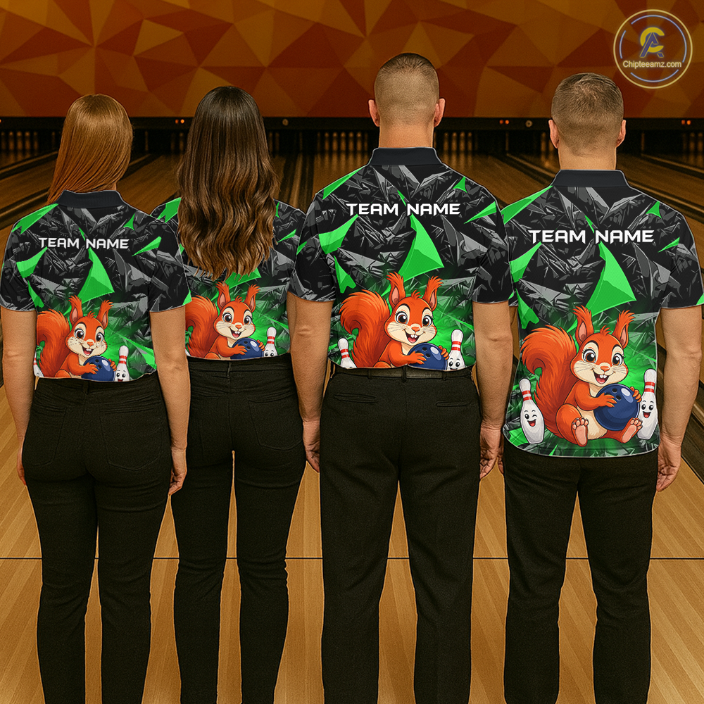 Funny Green Squirrel Custom Bowling Jersey for Women Bowling Team Shirts Bowling League HNT302