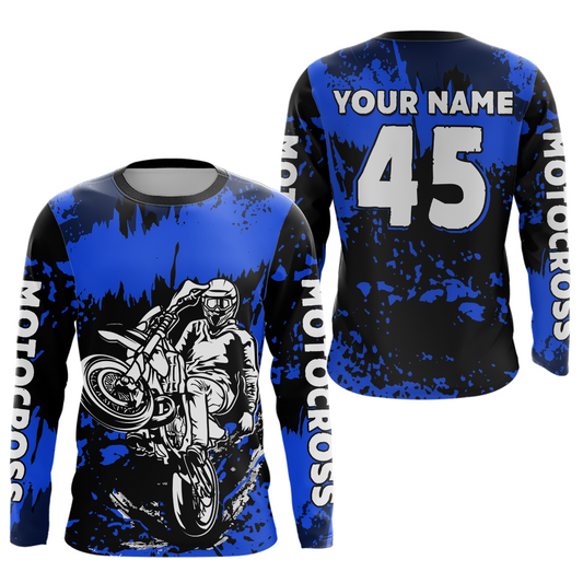 Custom Blue Motocross Jersey for Men Women Kids UPF30+ MX Motorcycle Racing DNT22