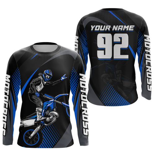 Personalized Blue Motocross Shirts Racing Jersey Dirt Bike Jersey Kid Men Women UPF30+ DNT14