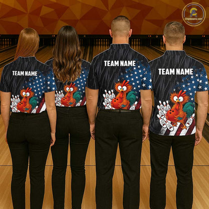 Custom American Flag Funny Chicken Bowling Jersey for Women Bowling Team Shirts Polo & 1/4 Zip HNT475