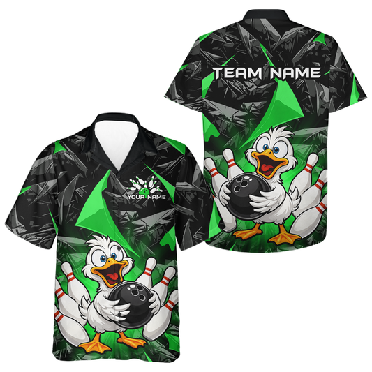 Custom Green Duck Hawaiian Bowling Jersey for Men Women Bowling Team Shirts Bowling League HNT232