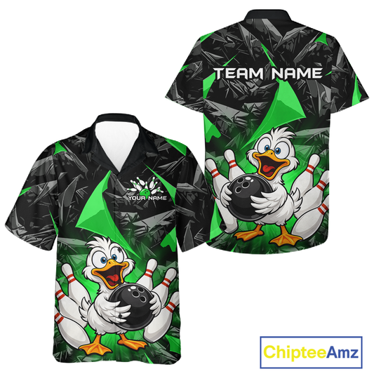 Custom Green Funny Duck Hawaiian Bowling Jersey Bowling Team Shirts Bowling Uniform HNT233