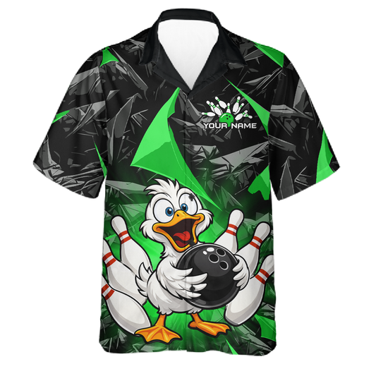 Custom Green Duck Hawaiian Bowling Jersey for Men Women Bowling Team Shirts Bowling League HNT232
