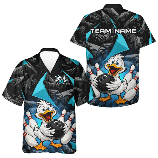 Custom Turquoise Duck Hawaiian Bowling Jersey for Men Women Bowling Team Shirts Bowling League HNT232