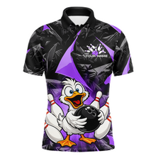 Load image into Gallery viewer, Custom Purple Funny Duck Bowling Jersey for Men Bowling League Bowling Team Shirts Polo &amp; 1/4 Zip HN233