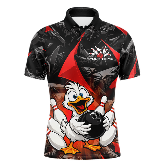 Custom Red Funny Duck Bowling Jersey for Men Bowling League Bowling Team Shirts Polo & 1/4 Zip HN233