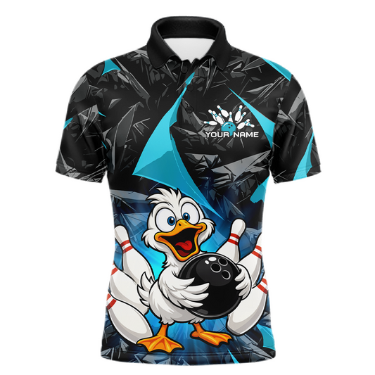 Custom Turquoise Funny Duck Bowling Jersey for Men Bowling League Bowling Team Shirts Polo & 1/4 Zip HN233
