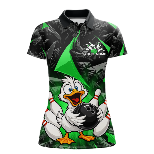 Custom Green Funny Duck Bowling Jersey for Women Bowling League Bowling Team Shirts Polo & 1/4 Zip HN233
