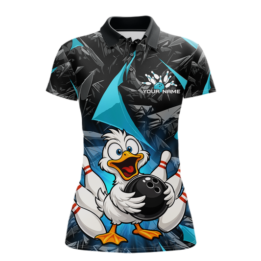 Custom Turquoise Funny Duck Bowling Jersey for Women Bowling League Bowling Team Shirts Polo & 1/4 Zip HN233