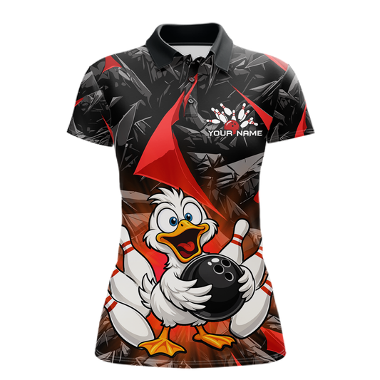 Custom Red Funny Duck Bowling Jersey for Women Bowling League Bowling Team Shirts Polo & 1/4 Zip HN233
