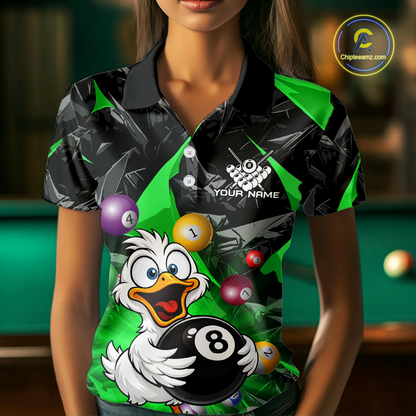 Custom Green Funny Duck 8 Ball Pool Shirts Billiard Shirt for Women Billiard Team Jersey League NNT172