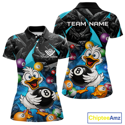 Custom Turquoise Funny Duck 8 Ball Pool Shirts Billiard Shirt for Women Billiard Team Jersey League NNT172