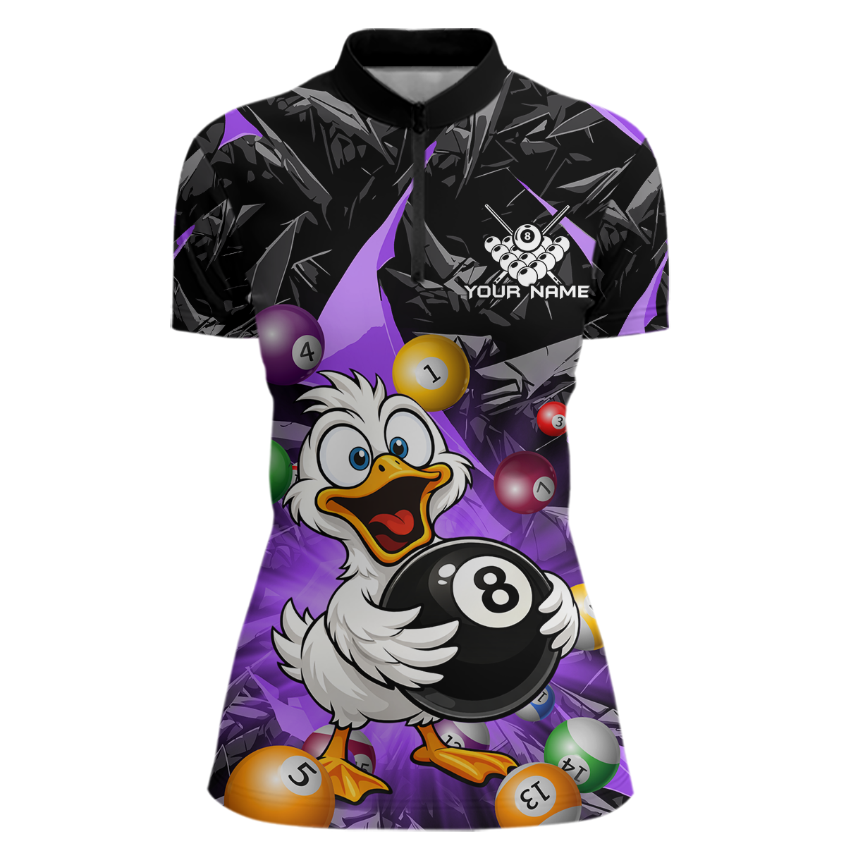 Custom Purple Funny Duck 8 Ball Pool Shirts Billiard Shirt for Women Billiard Team Jersey League NNT172