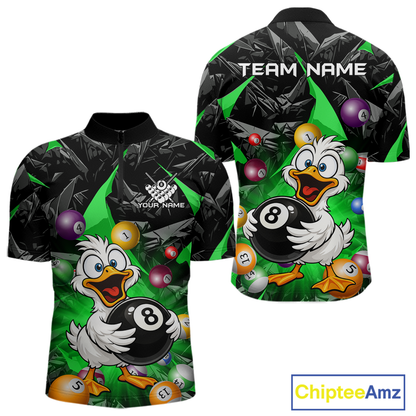 Custom Green Funny Duck 8 Ball Pool Shirts Billiard Shirt for Men Billiard Team Jersey League NNT172