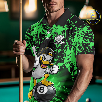 Custom Green Funny Duck Billiard Shirt for Men Billiard Team Jersey League 8 Ball Pool Shirts NNT171