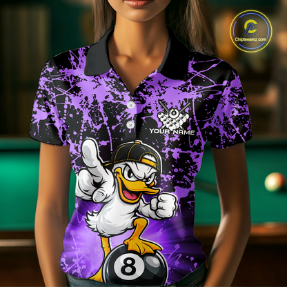 Custom Purple Funny Duck Billiard Shirt for Women Billiard Team Jersey League 8 Ball Pool Shirts NNT171