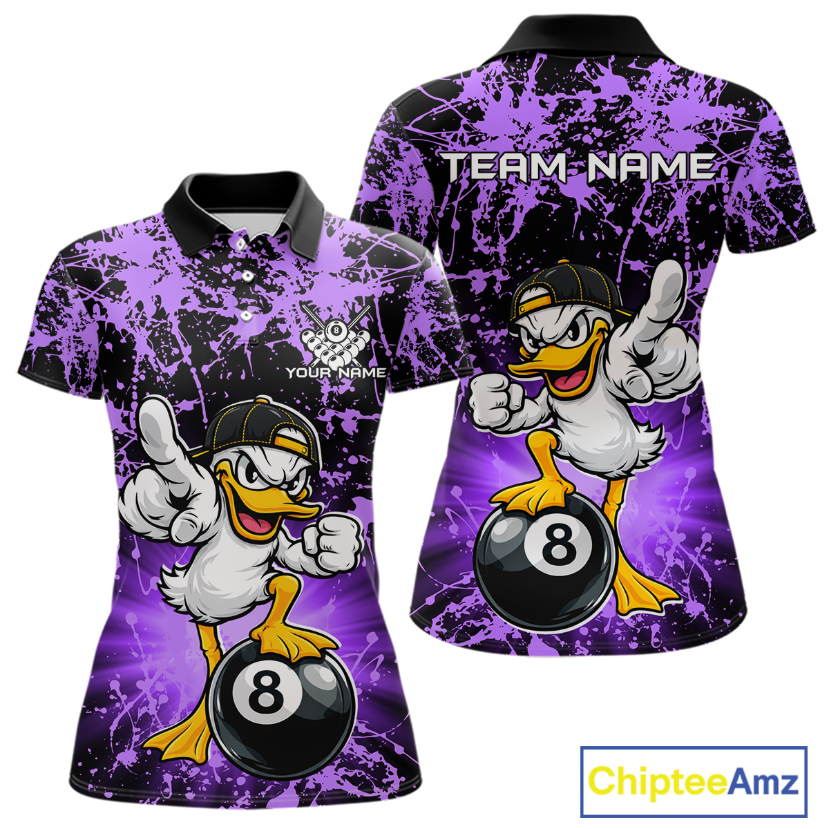 Custom Purple Funny Duck Billiard Shirt for Women Billiard Team Jersey League 8 Ball Pool Shirts NNT171