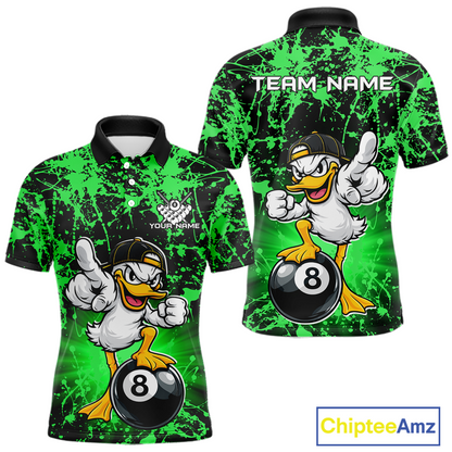 Custom Green Funny Duck Billiard Shirt for Men Billiard Team Jersey League 8 Ball Pool Shirts NNT171