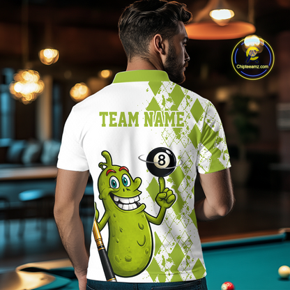 Custom Funny Pickle 8 Ball Pool Shirts Argyle Billiard Shirt for Men Billiard Team Jersey League NNT173