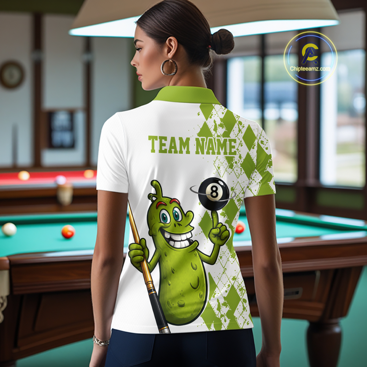 Custom Funny Pickle 8 Ball Pool Shirts Argyle Billiard Shirt for Women Billiard Team Jersey League NNT173