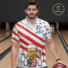 Load image into Gallery viewer, Custom US Flag Funny Beer Bowling Jersey for Men Polo &amp; 1/4 Zip Bowling Team Shirts HNT143