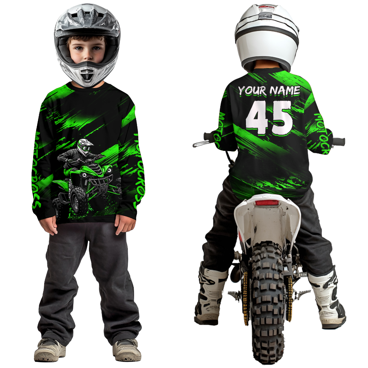 Custom Green ATV Motocross Jersey Kid Adult Quad Bike Jersey Off-Road Shirt UPF30+ DNT58