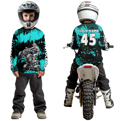 Turquoise ATV Motocross Jersey Kid Adult Custom Quad Bike Jersey Off-Road Shirt UPF30+ DNT59