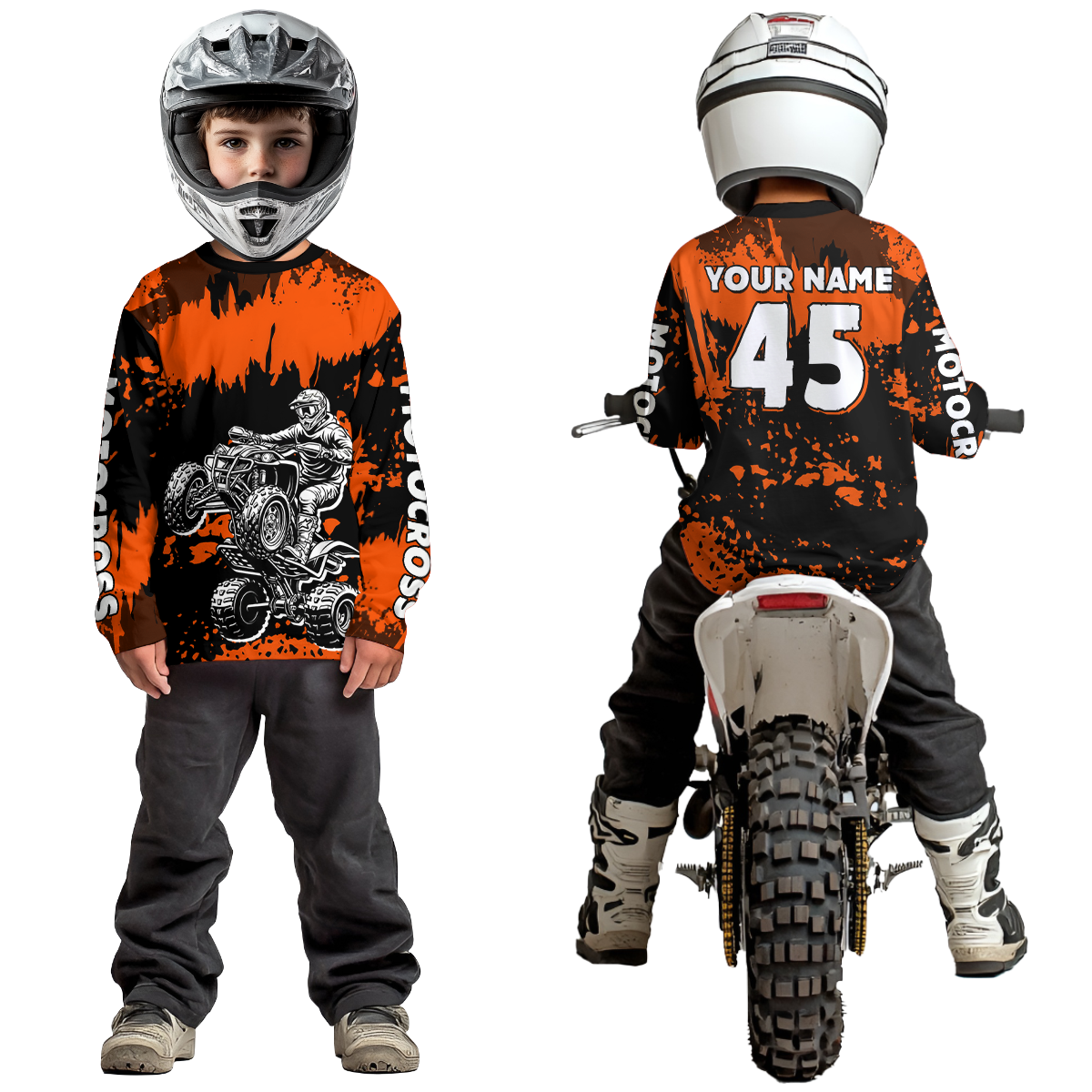 Orange ATV Motocross Jersey Kid Adult Custom Quad Bike Jersey Off-Road Shirt UPF30+ DNT59