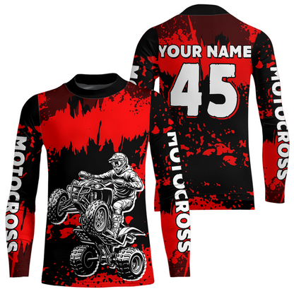 Red ATV Motocross Jersey Kid Adult Custom Quad Bike Jersey Off-Road Shirt UPF30+ DNT59