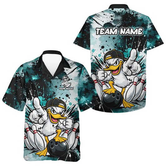 Custom Teal Duck Hawaiian Bowling Jersey for Men Women Bowling Team Shirts Bowling League HNT237