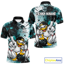 Load image into Gallery viewer, Custom Teal Funny Duck Bowling Jersey for Men Bowling Uniform Polo &amp; 1/4 Zip Bowling Team Shirts HNT237
