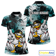 Load image into Gallery viewer, Custom Watercolor Teal Duck Bowling Jersey for Women Bowling Team Shirts Polo &amp; 1/4 Zip HNT239