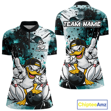 Load image into Gallery viewer, Custom Watercolor Teal Duck Bowling Jersey for Women Bowling Team Shirts Polo &amp; 1/4 Zip HNT239