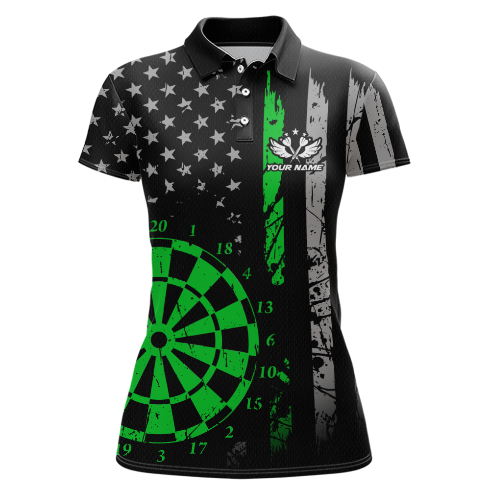 Custom Green US Flag Darts Shirt for Women Darts Team Jerseys Dart Tournament Polo & 1/4 Zip NNT116