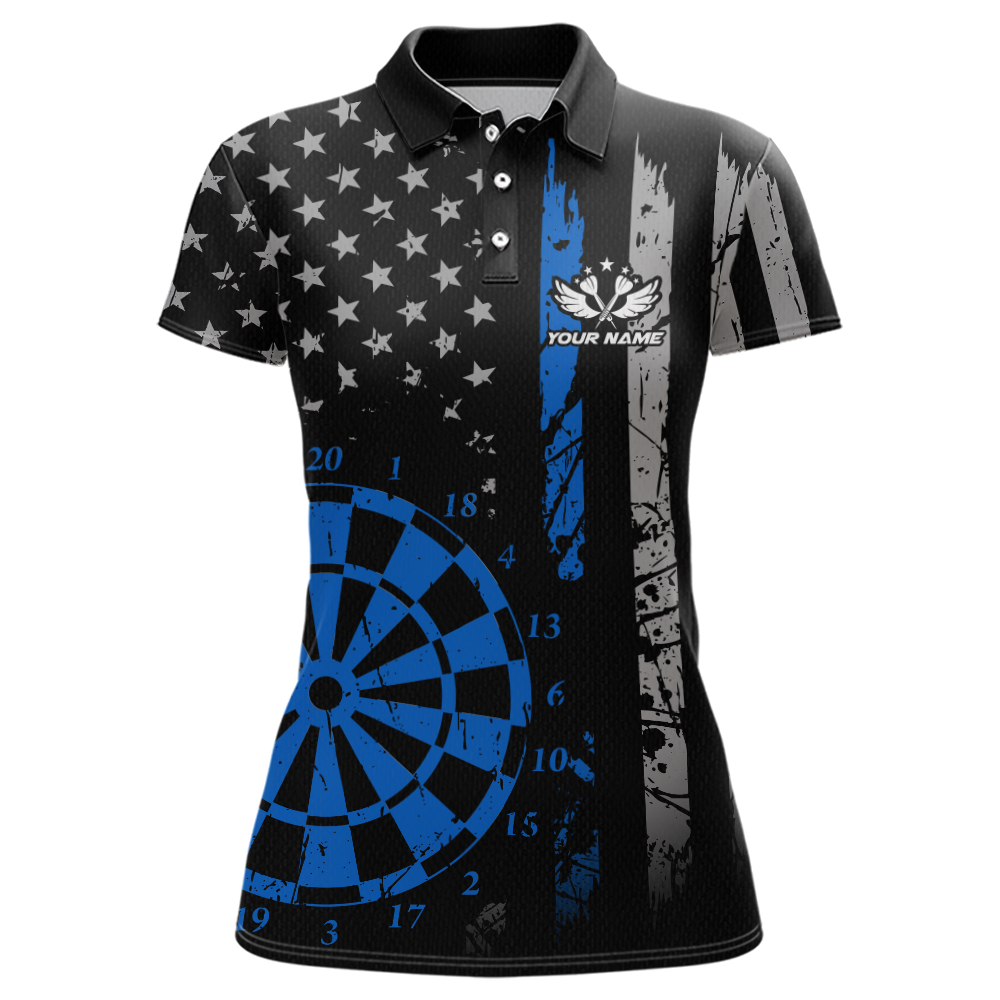 Custom Blue US Flag Darts Shirt for Women Darts Team Jerseys Dart Tournament Polo & 1/4 Zip NNT116