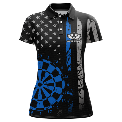Custom Blue US Flag Darts Shirt for Women Darts Team Jerseys Dart Tournament Polo & 1/4 Zip NNT116