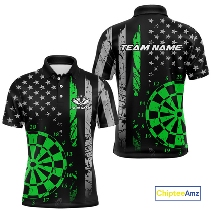 Custom Green US Flag Darts Shirt for Men Darts Team Jerseys Dart Tournament Polo & 1/4 Zip NNT116