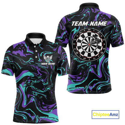 Purple-Turquoise Pattern Darts Team Jerseys Dart Shirts For Men Dart Tournament Polo & 1/4 Zip NNT119