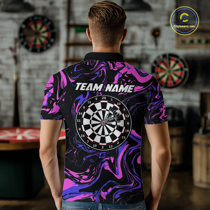 Pink-Purple Pattern Darts Team Jerseys Dart Shirts For Men Dart Tournament Polo & 1/4 Zip NNT119