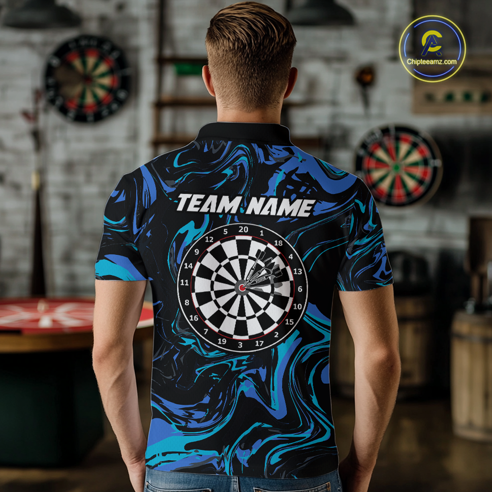 Teal-Turquoise Pattern Darts Team Jerseys Dart Shirts For Men Dart Tournament Polo & 1/4 Zip NNT119
