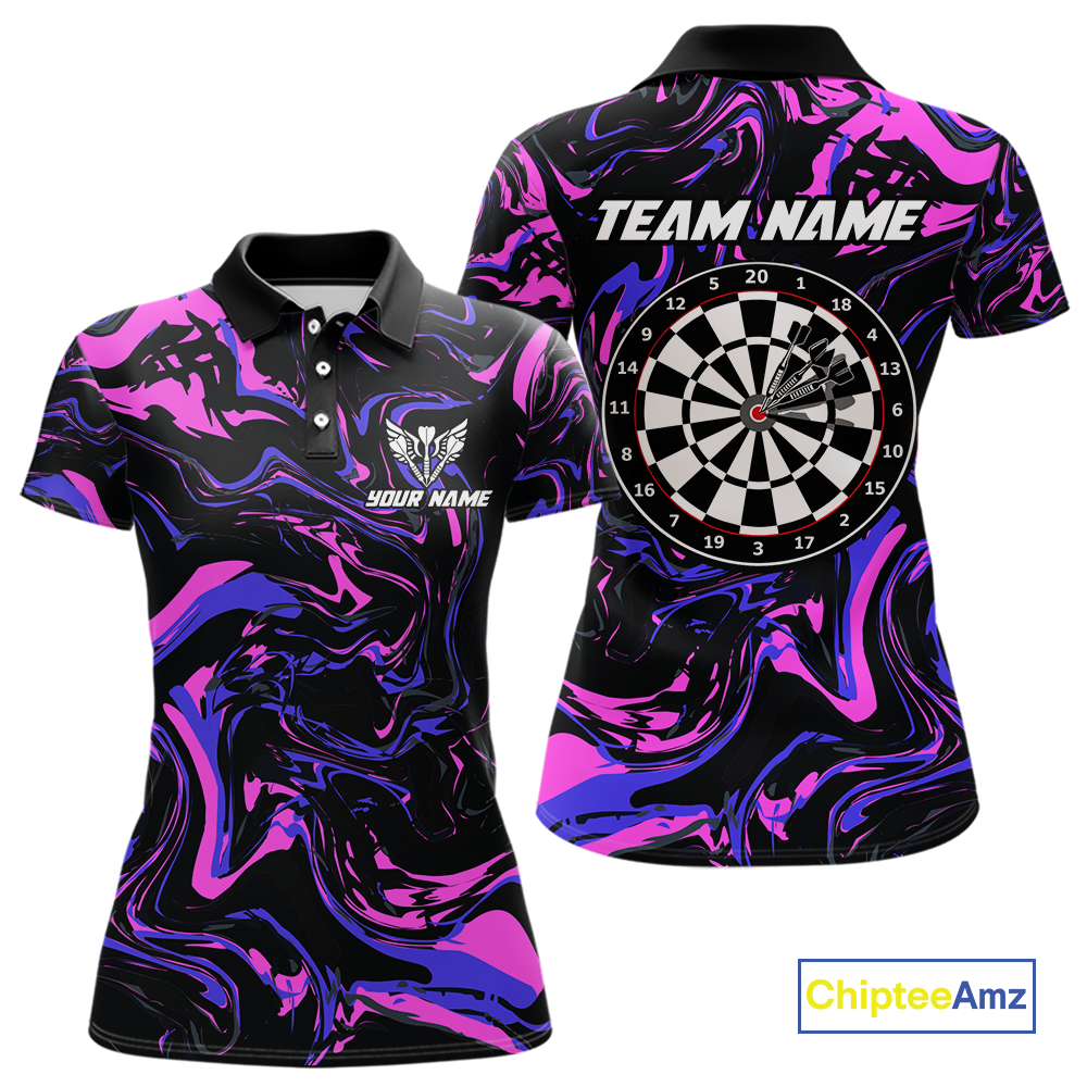 Pink-Purple Pattern Darts Team Jerseys Dart Shirts For Women Dart Tournament Polo & 1/4 Zip NNT119