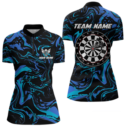 Teal-Turquoise Pattern Darts Team Jerseys Dart Shirts For Women Dart Tournament Polo & 1/4 Zip NNT119